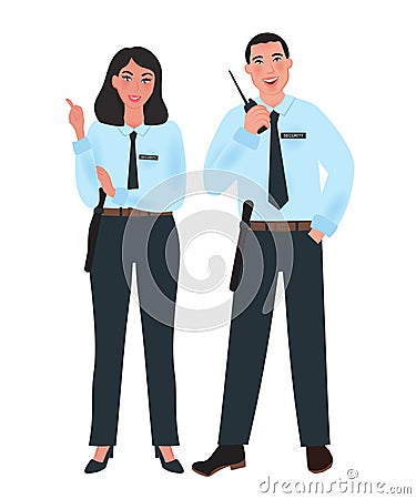 Colleagues, security guards in uniform in a free posture. The profession of security guard. Vector illustration of human activity Vector Illustration